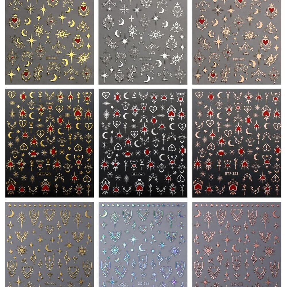 9 Sheets Moon Star Nail Art Stickers Decals Self-Adhesive Pegatinas Uñas Sun Nai - Picture 2 of 8